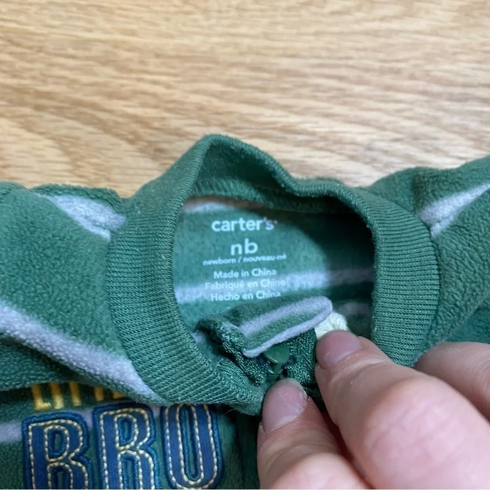 Newborn Boys Onesie Footed Pajama Bundle Little Brother Green Sports Blue
